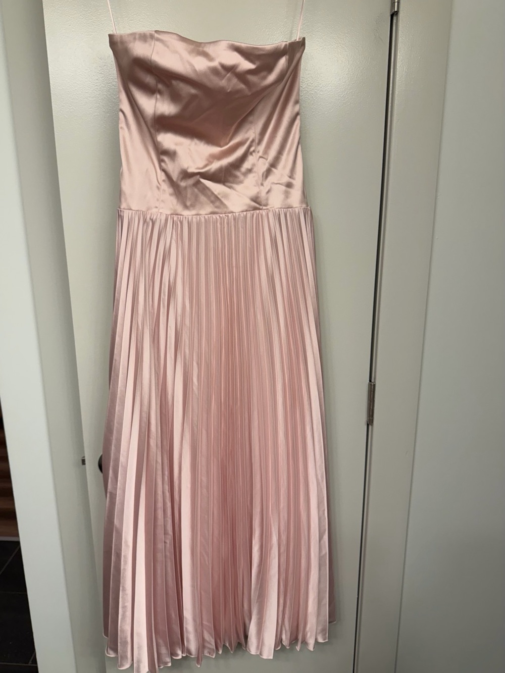 Abercrombie & Fitch Strapless Pleated Maxi Dress in Blush Pink